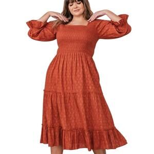 Jessakae Collection XL NEW Carefree‎ Ruffle Tiered Dress Rust Modest Feminine
